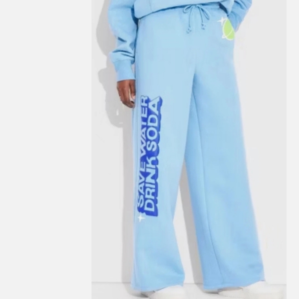 Poppi Future of Soda Wide Leg Graphic Sweatpants Blue Size XL